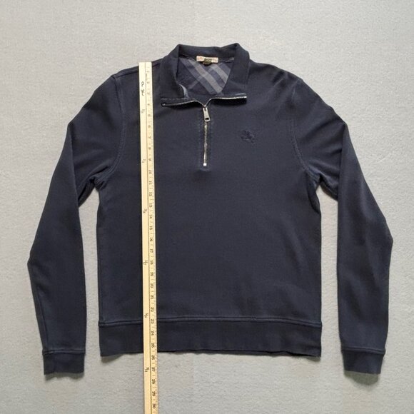 Burberry Brit Sweatshirt Med Navy Blue 1/4 Zip Sweater Logo Pima Cotton Peru - Picture 4 of 7